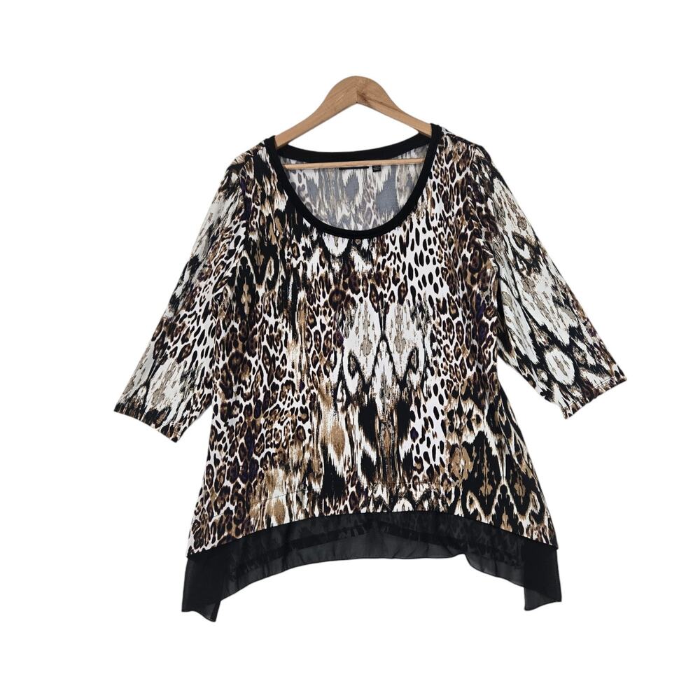 Notations USA Top 1X Animal Print Chiffon Hem Front Tunic